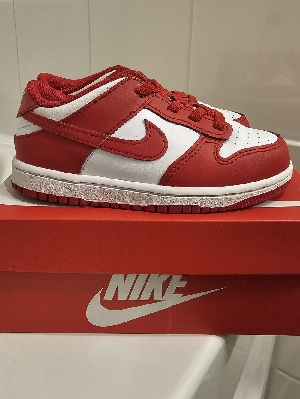 Nike Kids' Red and White Dunk Low Sneakers - Picture 3 of 5